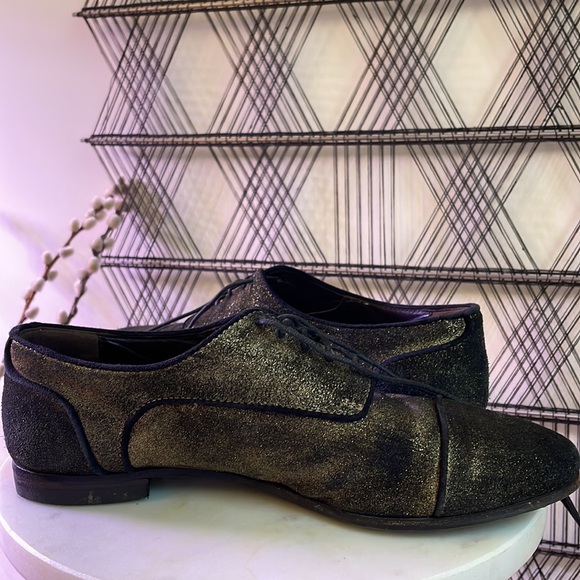 AGL black and distressed gold Leather Lace-Up Oxford Loafer Flats Menswear 6.5 - Picture 12 of 13